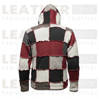 Patchwork-Strickjacke mit Kapuze – Mehrfarbige Winterjacke mit Reißverschluss