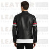 Men's Faux Leather Motorcycle Jacket – Red & White Stripe Biker Outwear