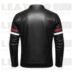 Men's Faux Leather Motorcycle Jacket – Red & White Stripe Biker Outwear