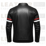 Men's Faux Leather Motorcycle Jacket – Red & White Stripe Biker Outwear