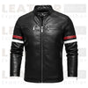 Men's Faux Leather Motorcycle Jacket – Red & White Stripe Biker Outwear