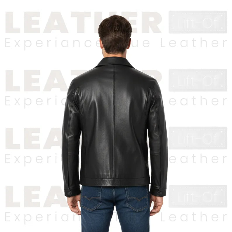 DKNY Schwarze klassische Bomberjacke aus Leder mit Umlegekragen