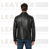 DKNY Black Classic Leather Laydown Collar Bomber Jacket