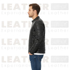 Men's Black Quilted Vintage Leather Puffer Biker Jacket
