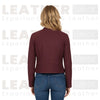 Women’s Burgundy Cropped Leather Jacket – Classic Zip Moto Style