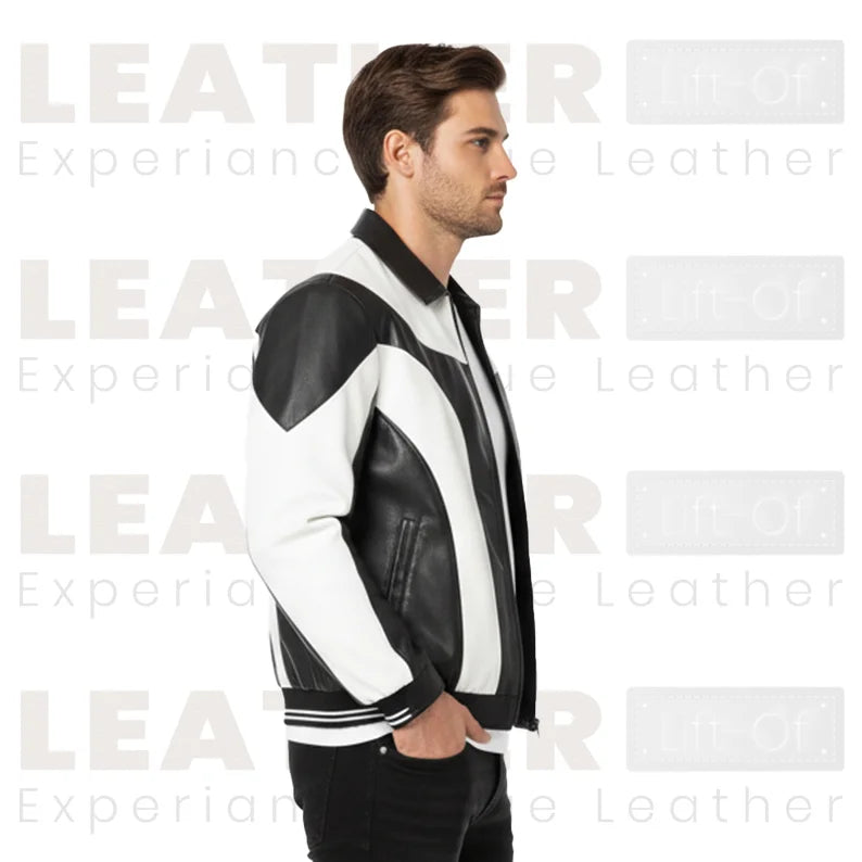 Herren Y2K PU-Leder Color-Block Motorradjacke – Schwarz & Weiß Streetwear Reißverschlussjacke