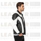 Men's Y2K PU Leather Color-Block Motorcycle Jacket – Black & White Streetwear Zip-Up