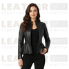 Women’s Premium Leather Peplum Jacket – High-Neck Tailored Silhouette