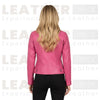 Women’s Quilted Pink Leather Motorcycle Jacket – Slim Fit Biker Style