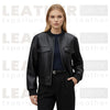 Women’s Minimal Faux Leather Bomber Jacket – Classic Black Everyday Style