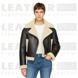 Women’s Shearling Collar Leather Jacket | Chocolate Brown Winter Coat