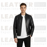 DE-MARCA Black Genuine Lambskin Bomber Jacket for Men