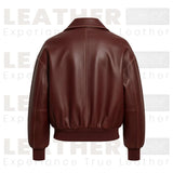 Blouson bombardier oversize zippé en similicuir marron pour femme
