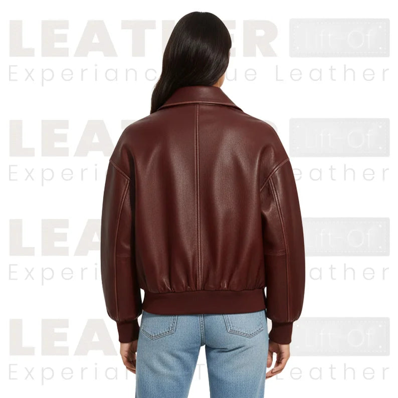 Blouson bombardier oversize zippé en similicuir marron pour femme