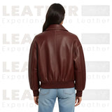 Blouson bombardier oversize zippé en similicuir marron pour femme