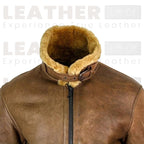 Men's Brown RAF Shearling Leather Jacket – Faux Sheepskin Lined Winter Coat