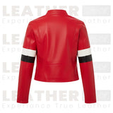 Damen Kurze Kunstleder-Motorradjacke Rot – Stehkragen-Stil