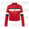 Women’s Red Cropped Moto Faux Leather Jacket – Stand Collar Style