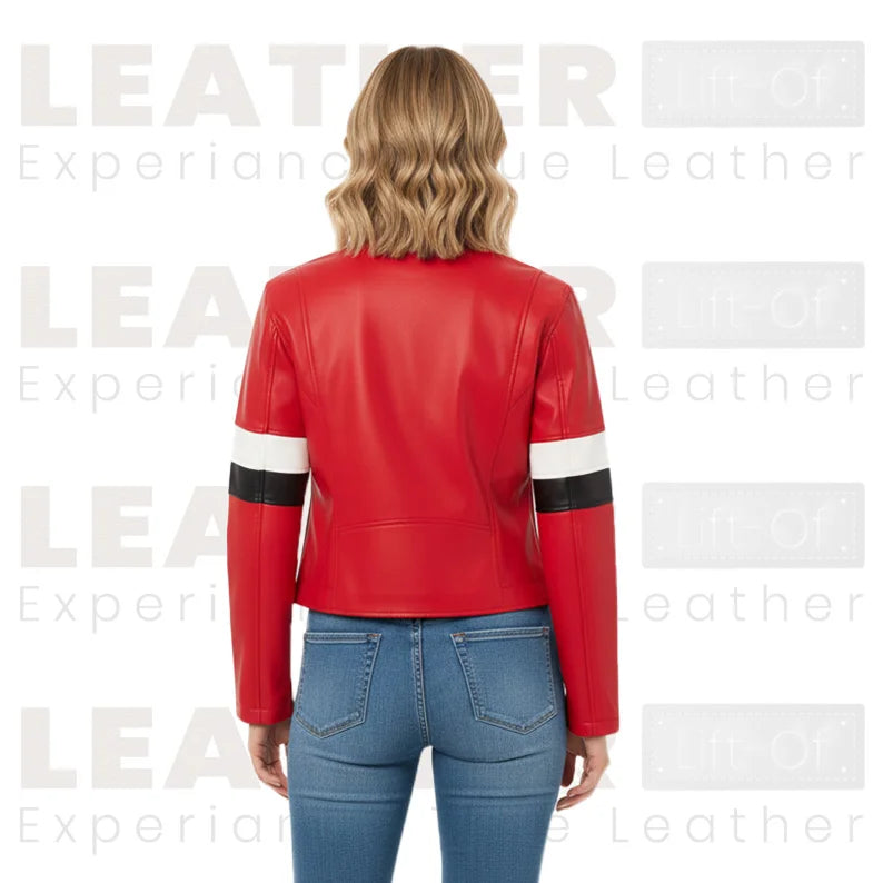 Damen Kurze Kunstleder-Motorradjacke Rot – Stehkragen-Stil