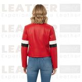 Damen Kurze Kunstleder-Motorradjacke Rot – Stehkragen-Stil