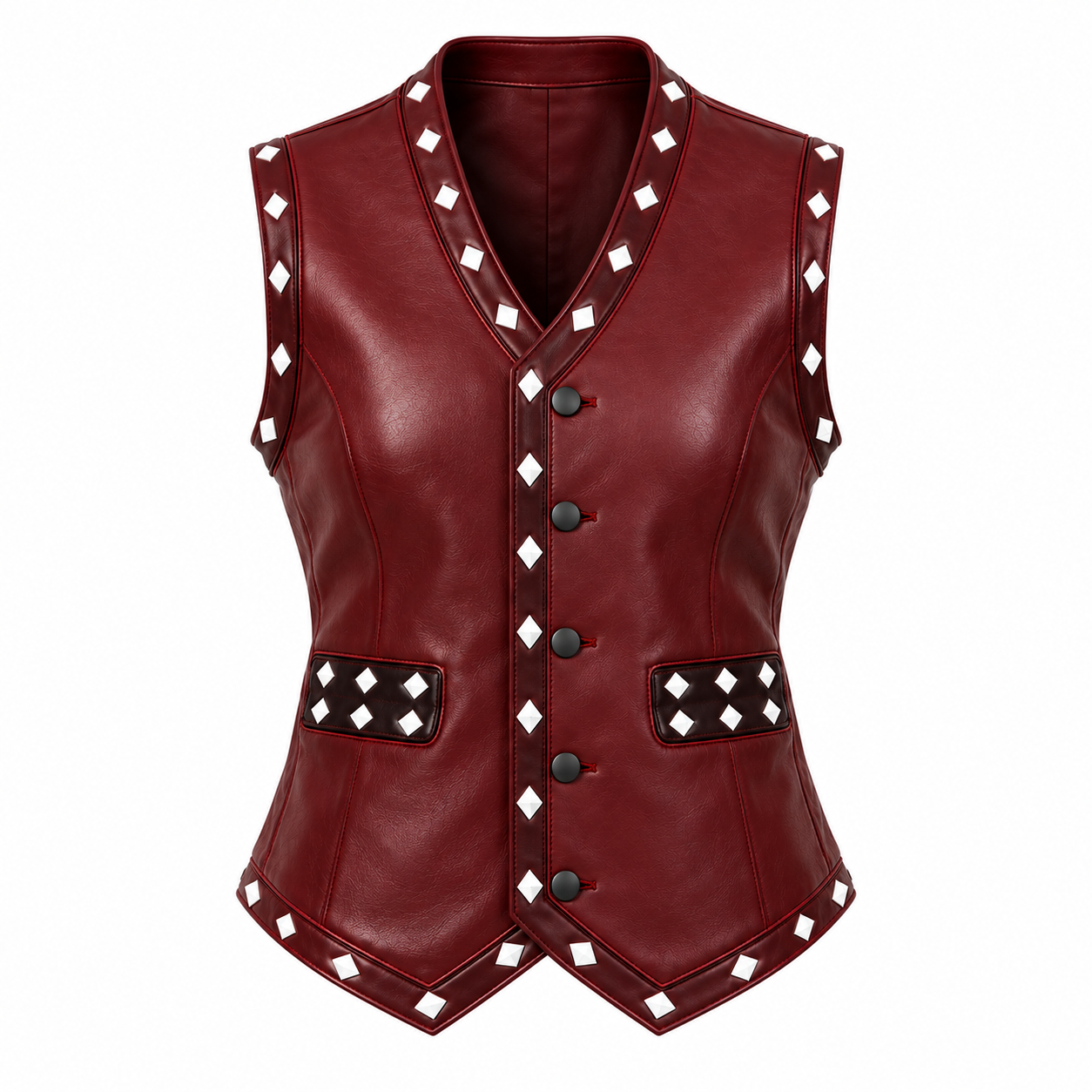 Women's The Warriors 1979 Inspired Vest – Burgundy Faux Leather Biker Waistcoat with Winged Skull Back, Halloween Cosplay Costume