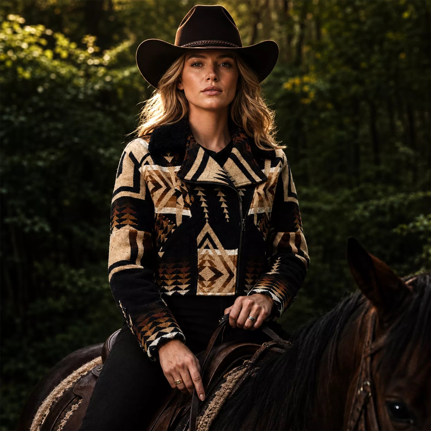 Women’s Beth Dutton Western Aztec shearling collar Jacket