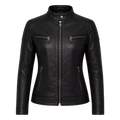 Blouson de motard en cuir noir matelassé pour femme – style Café Racer