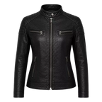 Blouson de motard en cuir noir matelassé pour femme – style Café Racer