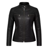 Women’s Black Biker Leather Jacket – Quilted Shoulder Café Racer Jacket