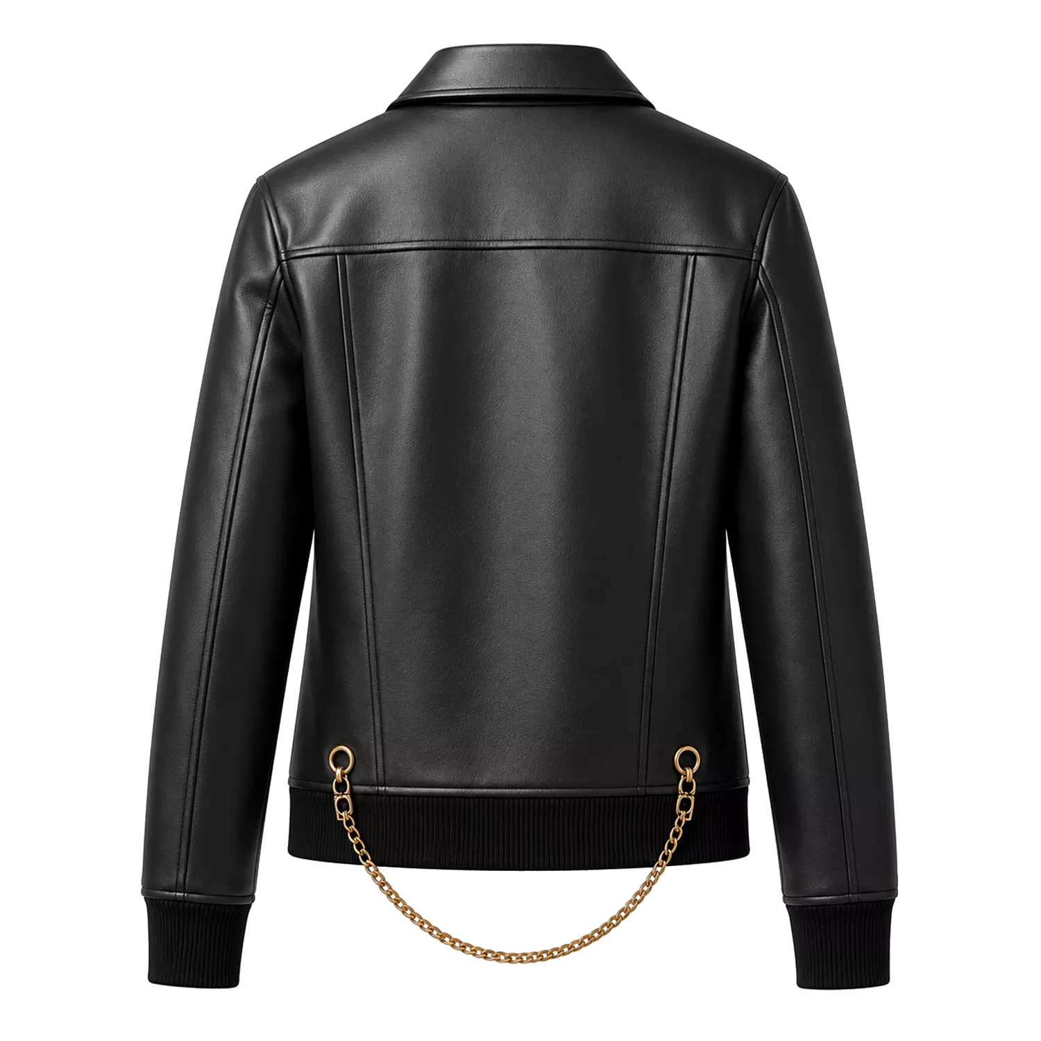 Women's Black Chain Detail Leather Biker Jacket | Gold Hardware Moto Jacket