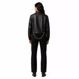 Women's Black Chain Detail Leather Biker Jacket | Gold Hardware Moto Jacket