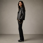 Women's Black Chain Detail Leather Biker Jacket | Gold Hardware Moto Jacket