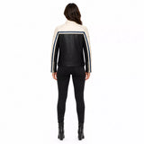 Women’s Black Cream Blue Leather Biker Jacket | Moto Style