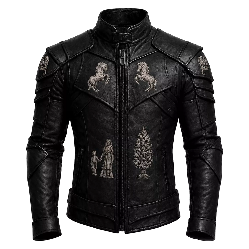 Women’s Black Heritage Emblem Leather Biker Jacket | Custom Graphic Motorcycle Jacket