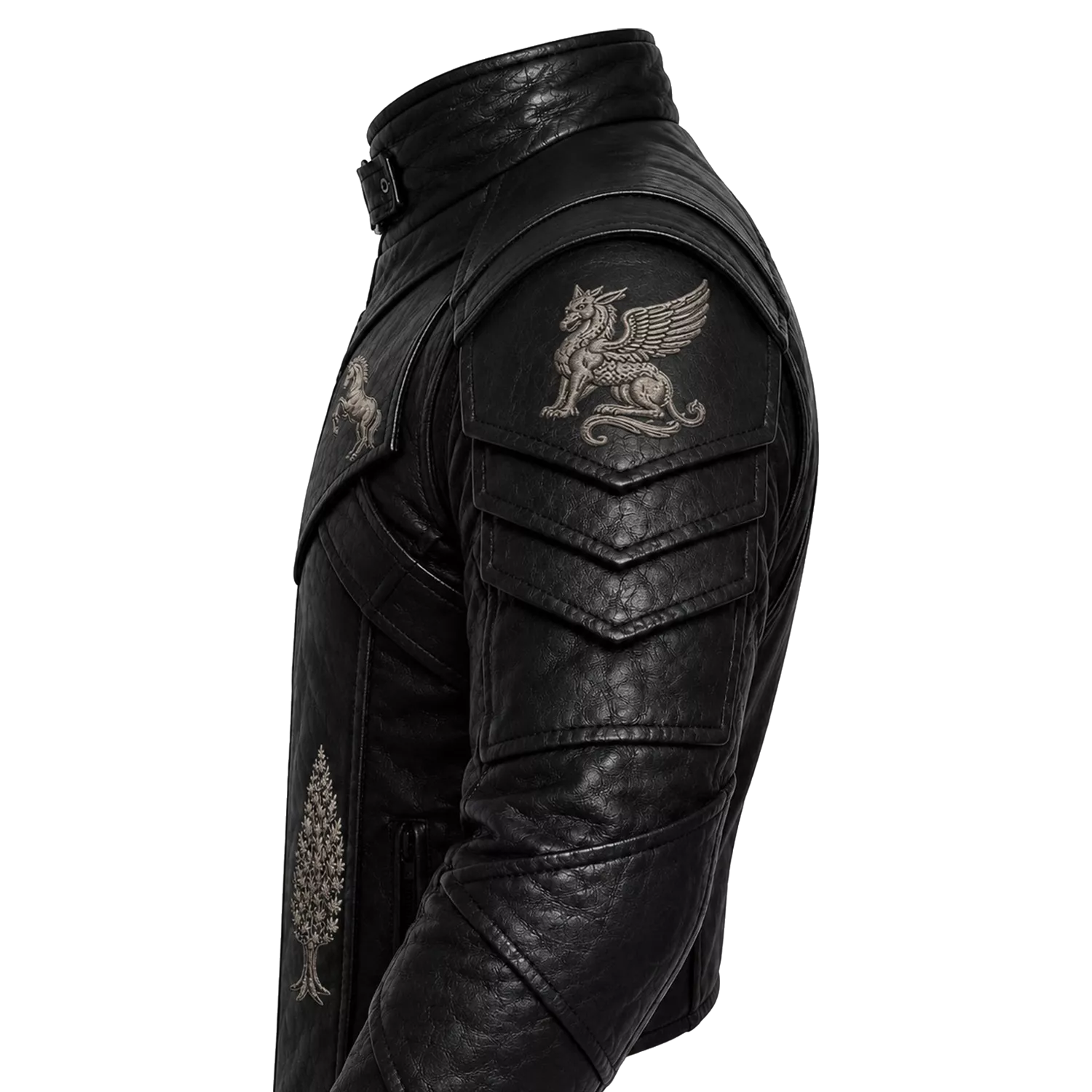 Women’s Black Heritage Emblem Leather Biker Jacket | Custom Graphic Motorcycle Jacket