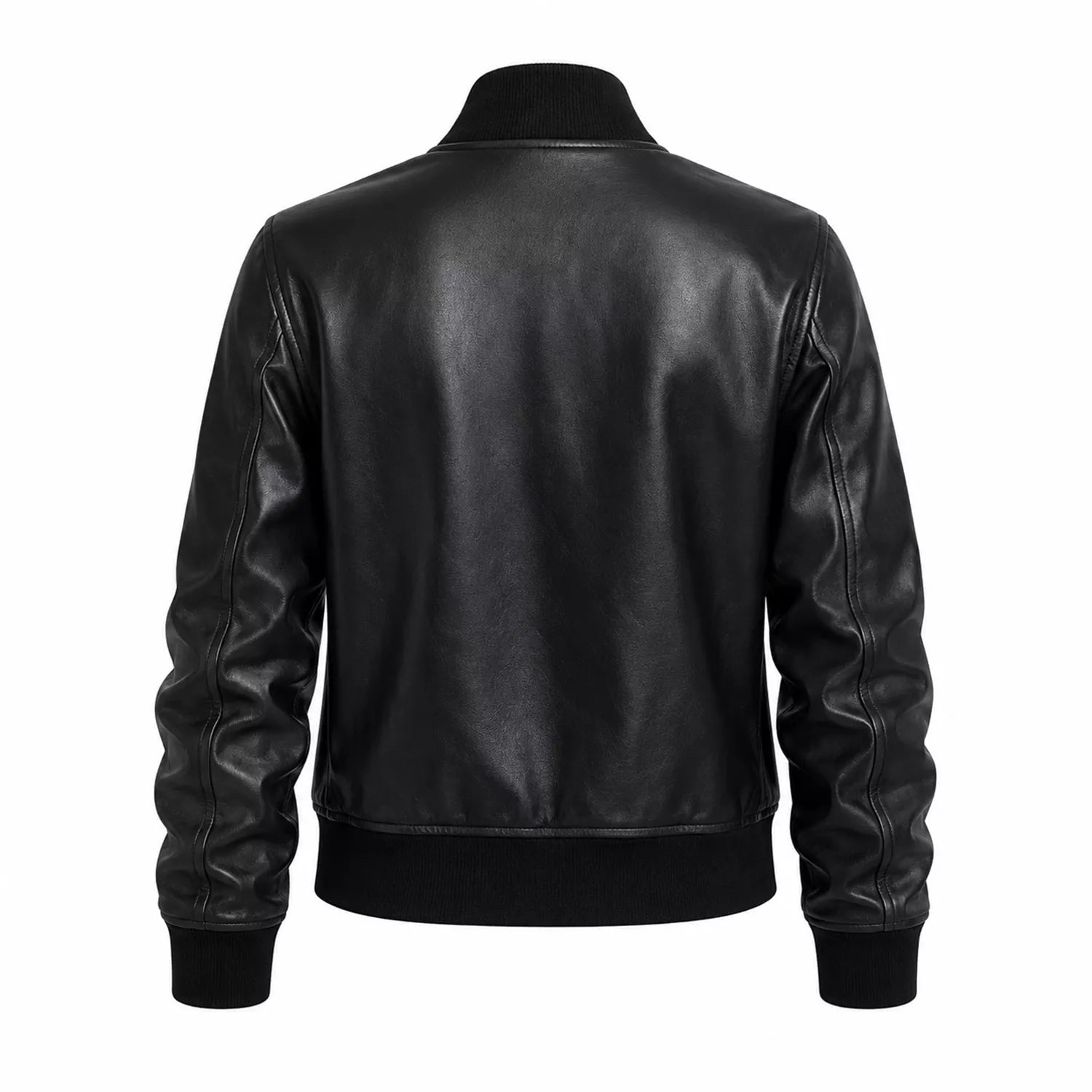 Women’s Black Leather Bomber Jacket | Cropped Varsity Style