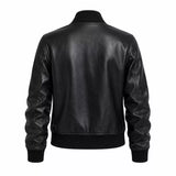Women’s Black Leather Bomber Jacket | Cropped Varsity Style