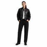 Women’s Black Leather Bomber Jacket | Cropped Varsity Style