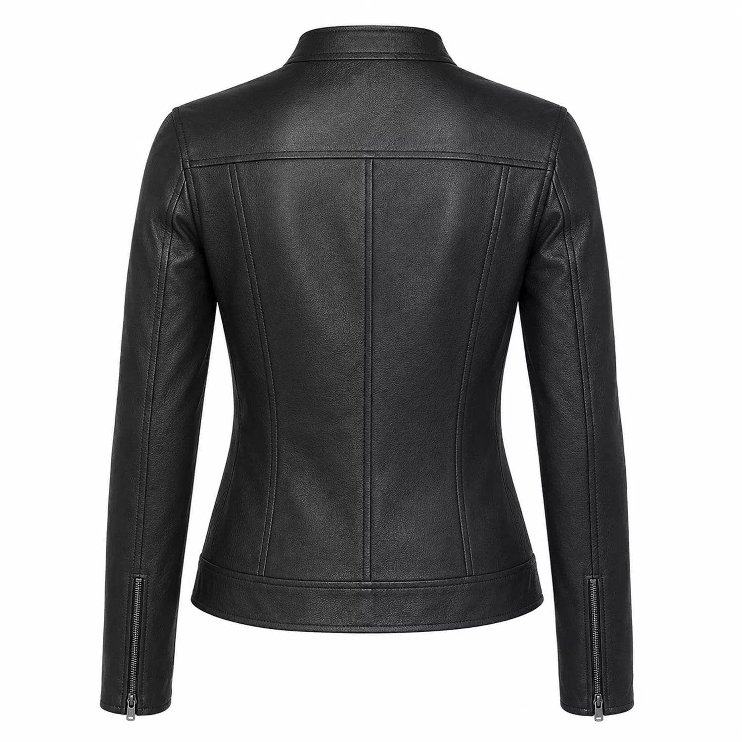 Women’s Black Leather Cafe Racer Jacket | Utility Biker Style