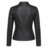 Women’s Black Leather Cafe Racer Jacket | Utility Biker Style