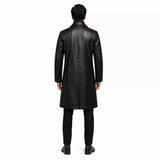 Men’s Black Leather Long Coat | Belted Button Front Trench Coat