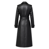 Women’s Black Leather Trench Coat | Long Double-Breasted Belted Coat