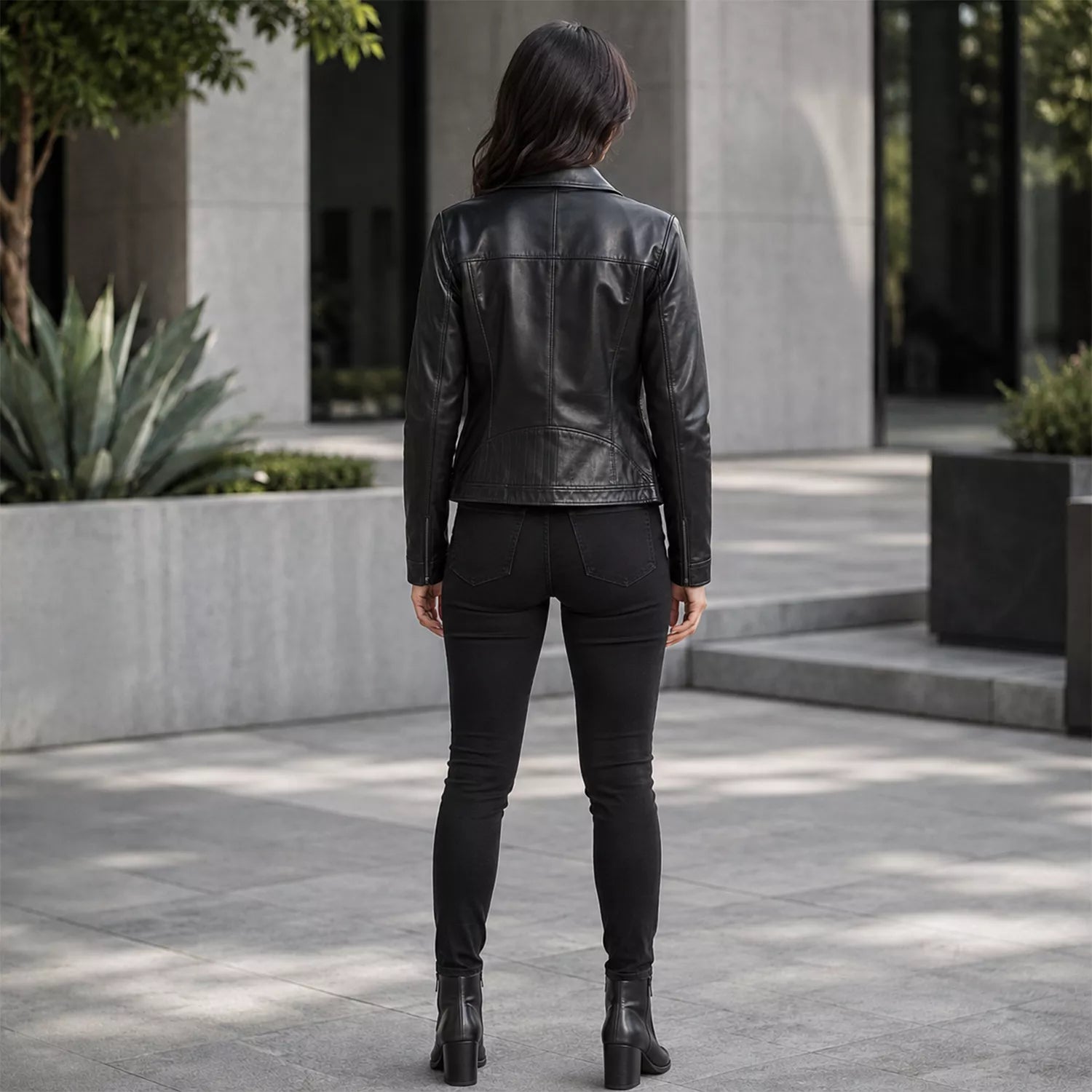 Women’s Black Leather Utility Jacket | Four Pocket Field Style