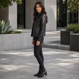 Women’s Black Leather Utility Jacket | Four Pocket Field Style