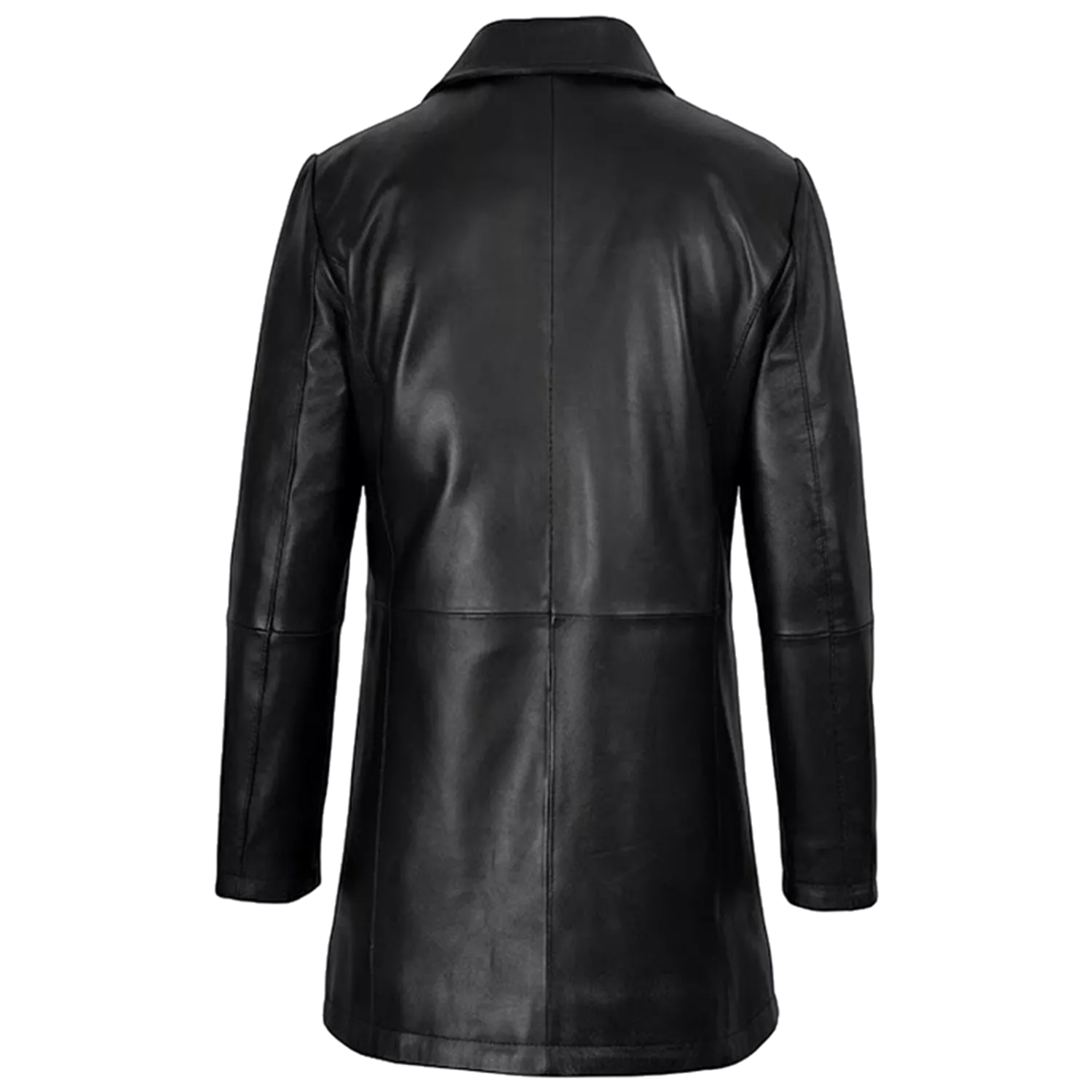 Women’s Black Leather Workwear Coat | Brown Trim Button Front Utility Jacket