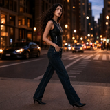 Women’s Black Leather Zip-Up Vest | Sleeveless Moto Waistcoat