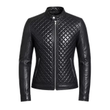Women’s Black Quilted Cafe Racer Leather Jacket | Premium Biker Jacket
