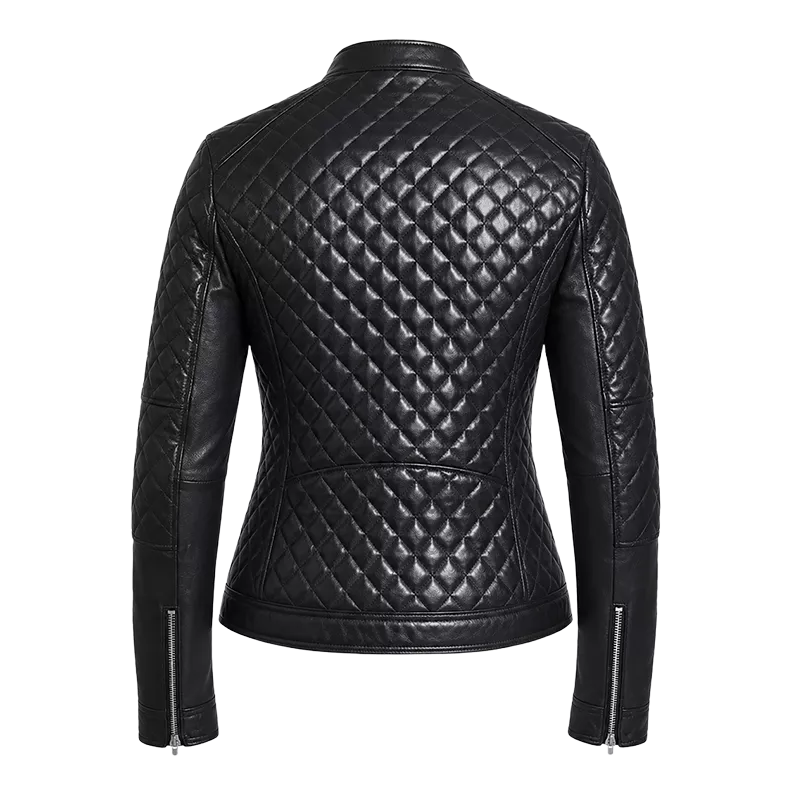 Women’s Black Quilted Cafe Racer Leather Jacket | Premium Biker Jacket