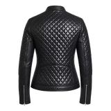 Women’s Black Quilted Cafe Racer Leather Jacket | Premium Biker Jacket