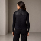 Women's Black Quilted Leather Vest | Zip-Up Sleeveless Outerwear
